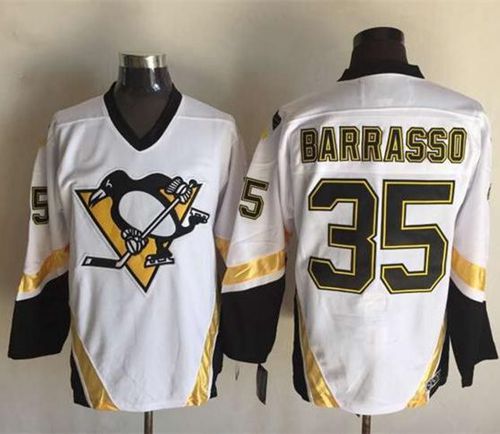 Penguins #35 Tom Barrasso White CCM Throwback Stitched NHL Jersey