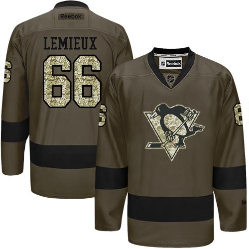 Penguins #66 Mario Lemieux Green Salute to Service Stitched NHL Jersey