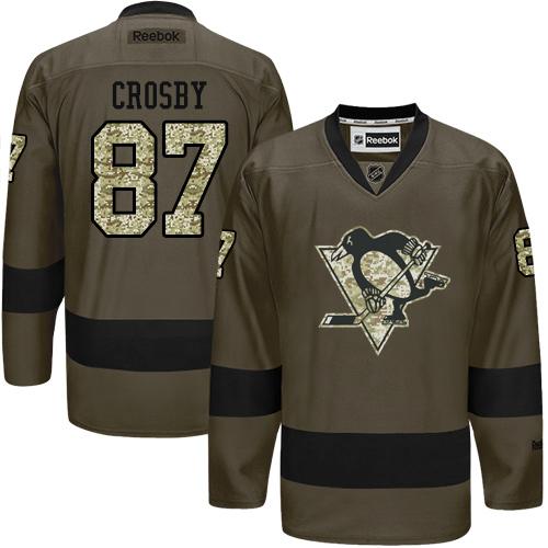Penguins #87 Sidney Crosby Green Salute to Service Stitched NHL Jersey