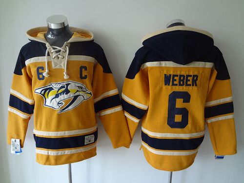 Predators #6 Shea Weber Yellow Sawyer Hooded Sweatshirt Stitched NHL Jersey