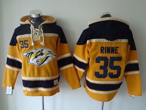 Predators #35 Pekka Rinne Yellow Sawyer Hooded Sweatshirt Stitched NHL Jersey