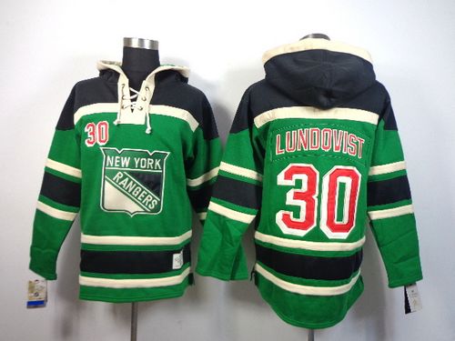 Rangers #30 Henrik Lundqvist Green St. Patrick's Day McNary Lace Hoodie Stitched NHL Jersey
