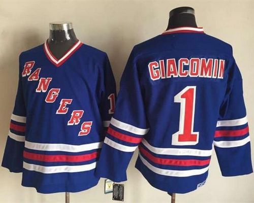 Rangers #1 Eddie Giacomin Blue CCM Heroes of Hockey Alumni Stitched NHL Jersey