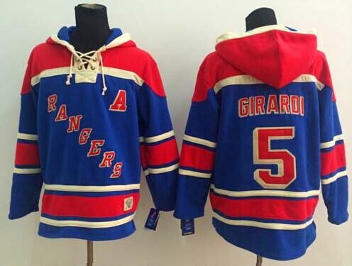 Rangers #5 Dan Girardi Blue Sawyer Hooded Sweatshirt Stitched NHL Jersey