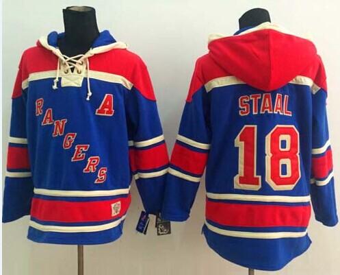 Rangers #18 Marc Staal Blue Sawyer Hooded Sweatshirt Stitched NHL Jersey