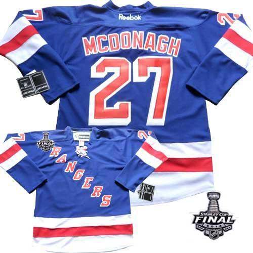 Rangers #27 Ryan McDonagh Blue Home With 2014 Stanley Cup Finals Stitched NHL Jersey