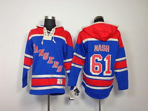 Rangers #61 Rick Nash Blue Sawyer Hooded Sweatshirt Stitched NHL Jersey