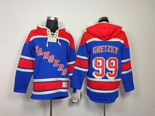 Rangers #99 Wayne Gretzky Blue Sawyer Hooded Sweatshirt Stitched NHL Jersey