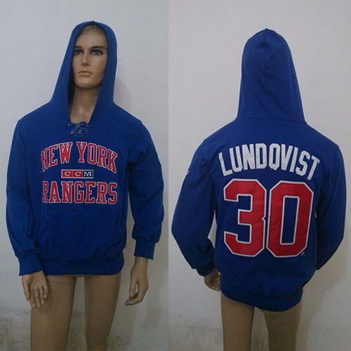 CCM New York Rangers #30 Henrik Lundqvist Blue Lace Up Hoodie