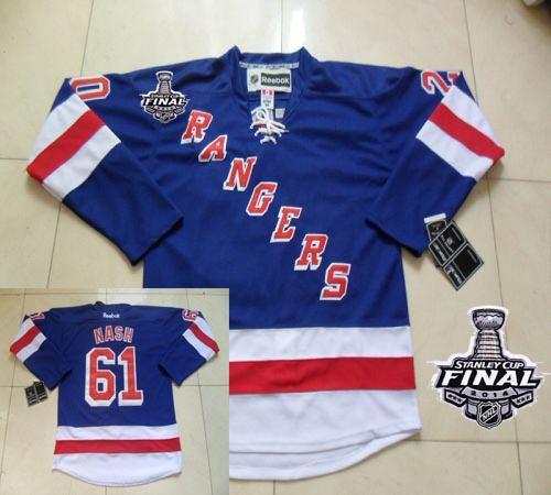 Rangers #61 Rick Nash Blue Home With 2014 Stanley Cup Finals Stitched NHL Jersey