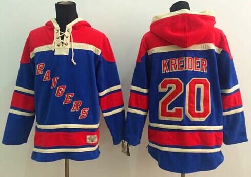 Rangers #20 Chris Kreider Blue Sawyer Hooded Sweatshirt Stitched NHL Jersey