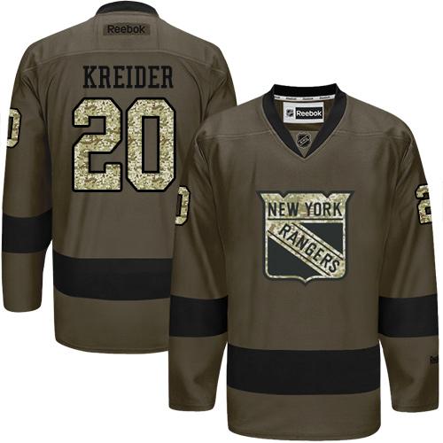 Rangers #20 Chris Kreider Green Salute to Service Stitched NHL Jersey