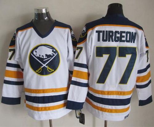 Sabres #77 Pierre Turgeon White CCM Throwback Stitched NHL Jersey