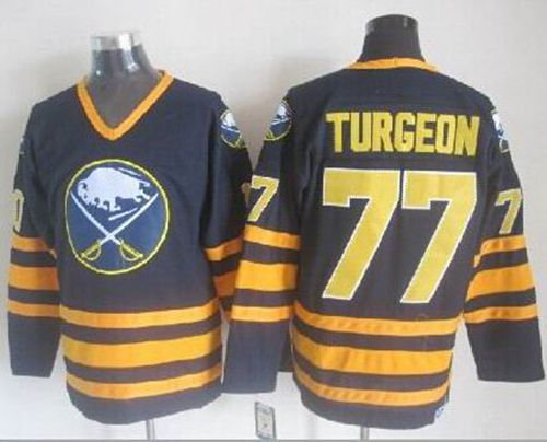 Sabres #77 Pierre Turgeon Navy Blue CCM Throwback Stitched NHL Jersey