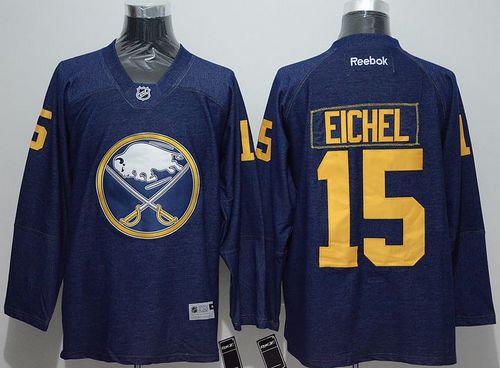 Sabres #15 Jack Eichel Navy Blue Denim Stitched NHL Jersey