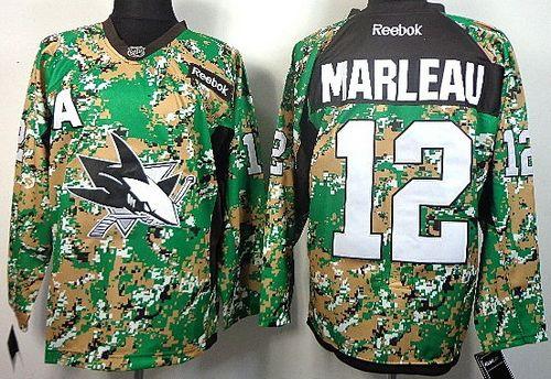 Sharks #12 Patrick Marleau Camo Veterans Day Practice Stitched NHL Jersey