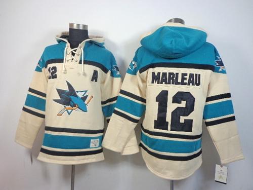 Sharks #12 Patrick Marleau Cream Sawyer Hooded Sweatshirt Stitched NHL Jersey