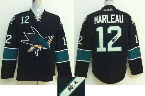 Sharks #12 Patrick Marleau Black Autographed Stitched NHL Jersey