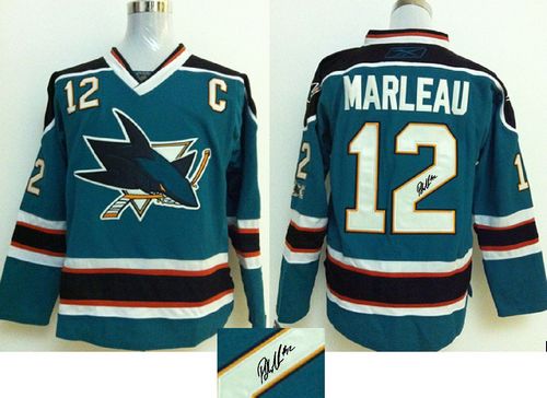 Sharks #12 Patrick Marleau Green Autographed Stitched NHL Jersey