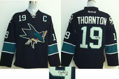 Sharks #19 Joe Thornton Black Autographed Stitched NHL Jersey
