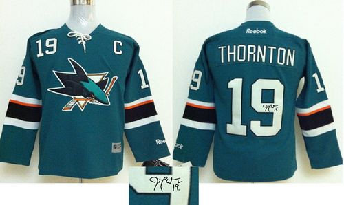Sharks #19 Joe Thornton Green Autographed Stitched NHL Jersey