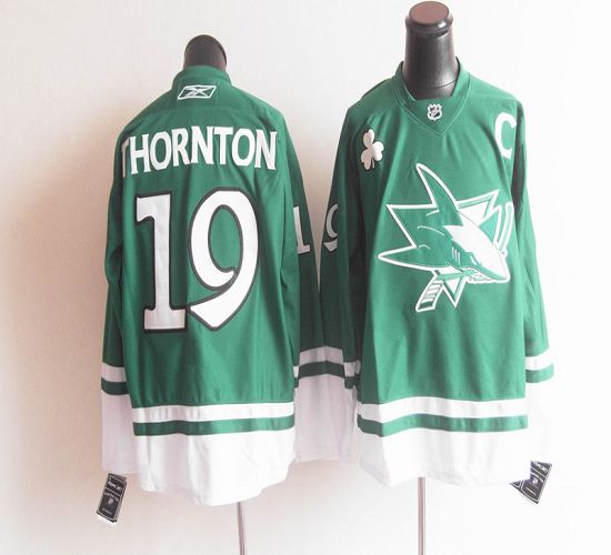 Sharks St Patty's Day #19 Joe Thornton Green Stitched NHL Jersey