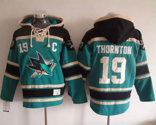 Sharks #19 Joe Thornton Teal Sawyer Hooded Sweatshirt Stitched NHL Jersey