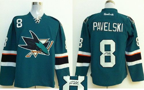 Sharks #8 Joe Pavelski Green Autographed Stitched NHL Jersey
