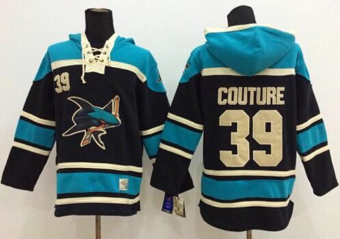Sharks #39 Logan Couture Black Sawyer Hooded Sweatshirt Stitched NHL Jersey