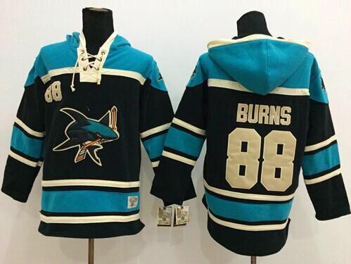 Sharks #88 Brent Burns Black Sawyer Hooded Sweatshirt Stitched NHL Jersey