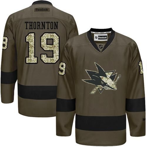 Sharks #19 Joe Thornton Green Salute to Service Stitched NHL Jersey
