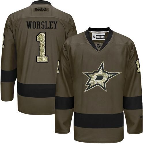 Stars #1 Gump Worsley Green Salute to Service Stitched NHL Jersey