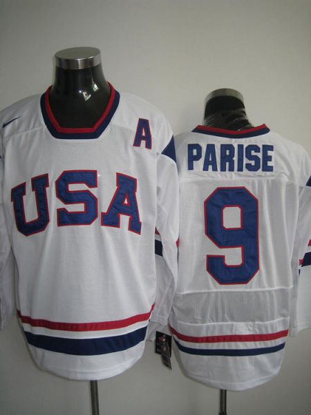 2010 Olympic Team USA #9 Zach Parise Stitched White NHL Jersey