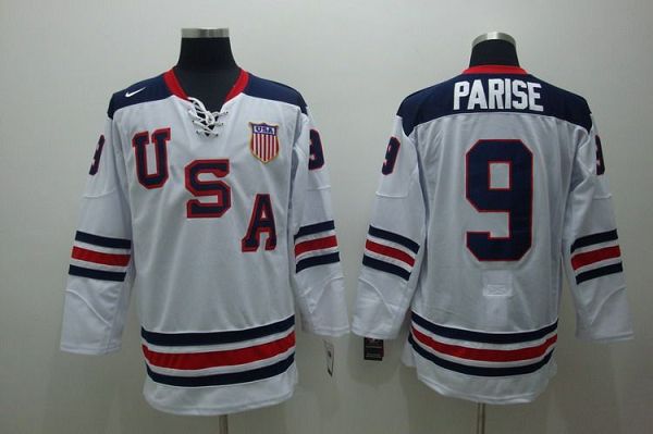 2010 Olympic Team USA #9 Zach Parise Stitched White 1960 Throwback NHL Jersey