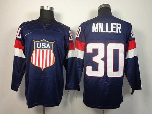 2014 Olympic Team USA #30 Ryan Miller Navy Blue Stitched NHL Jersey