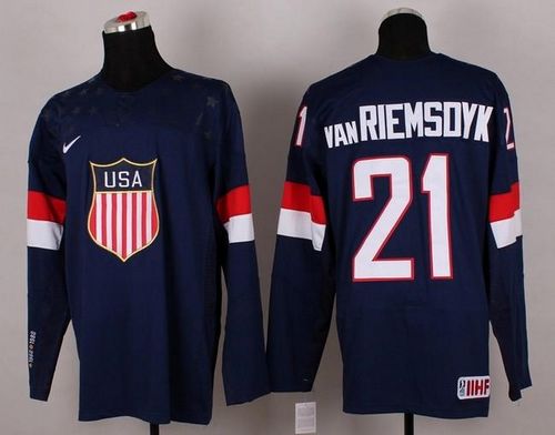 2014 Olympic Team USA #21 James van Riemsdyk Navy Blue Stitched NHL Jersey
