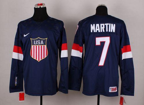 2014 Olympic Team USA #7 Paul Martin Navy Blue Stitched NHL Jersey