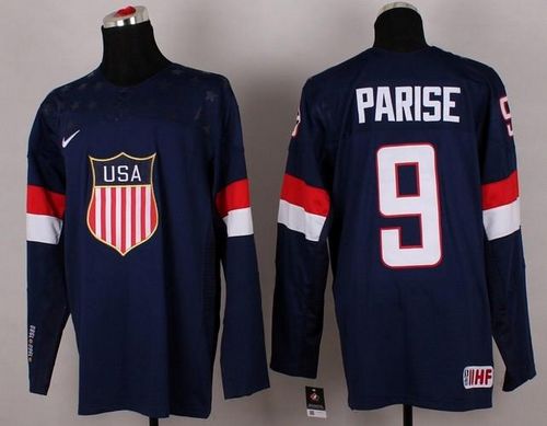 2014 Olympic Team USA #9 Zach Parise Navy Blue Stitched NHL Jersey