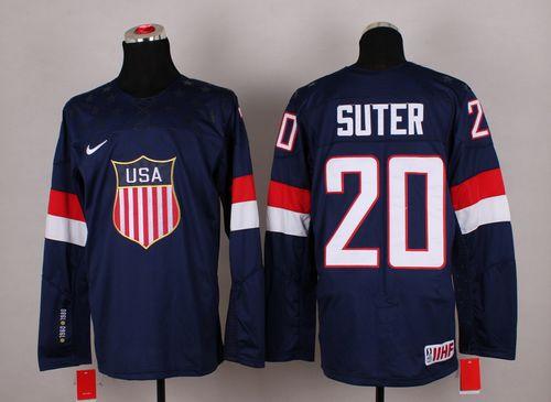 2014 Olympic Team USA #20 Ryan Suter Navy Blue Stitched NHL Jersey