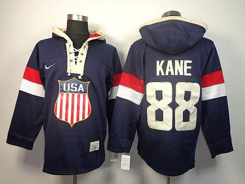 Team USA #88 Patrick Kane Navy Blue Sawyer Hooded Sweatshirt Stitched NHL Jersey