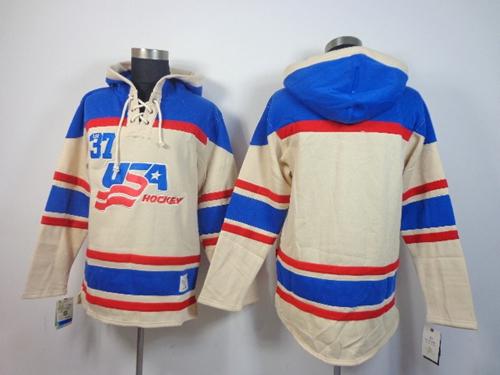 Olympic Team USA Blank Cream Throwback Sawyer Hooded Sweatshirt Stitched NHL Jersey