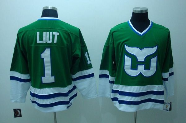 Whalers #1 Mike Liut Stitched CCM Throwback Green NHL Jersey