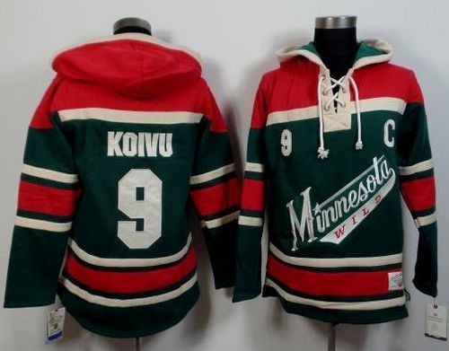 Wild #9 Mikko Koivu Green/Red Sawyer Hooded Sweatshirt Stitched NHL Jersey