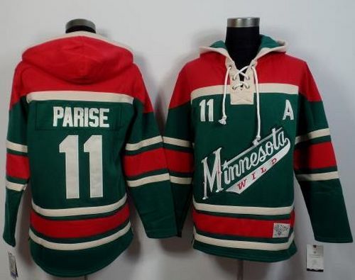 Wild #11 Zach Parise Green/Red Sawyer Hooded Sweatshirt Stitched NHL Jersey