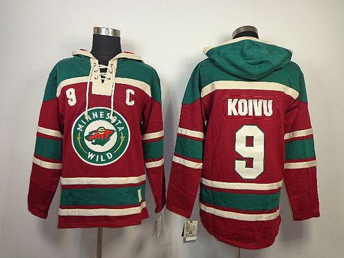Wild #9 Mikko Koivu Red Sawyer Hooded Sweatshirt Stitched NHL Jersey