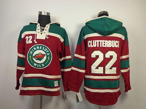 Wild #22 Cal Clutterbuck Red Sawyer Hooded Sweatshirt Stitched NHL Jersey