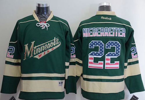 Wild #22 Nino Niederreiter Green USA Flag Fashion Stitched NHL Jersey