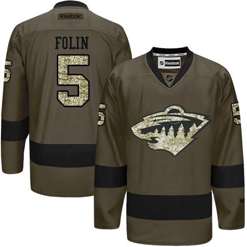 Wild #5 Christian Folin Green Salute to Service Stitched NHL Jersey