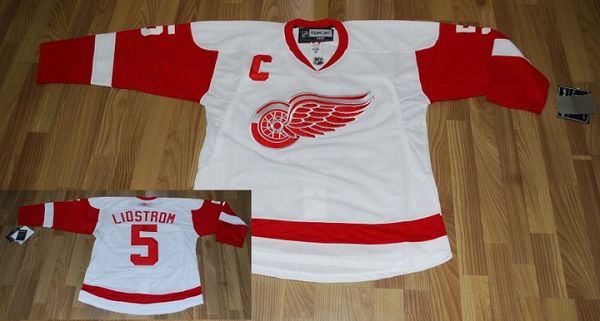 Red Wings #5 Nicklas Lidstrom Stitched White NHL Jersey