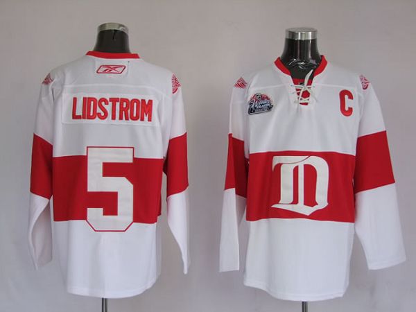 Red Wings #5 Nicklas Lidstrom Stitched White Winter Classic NHL Jersey